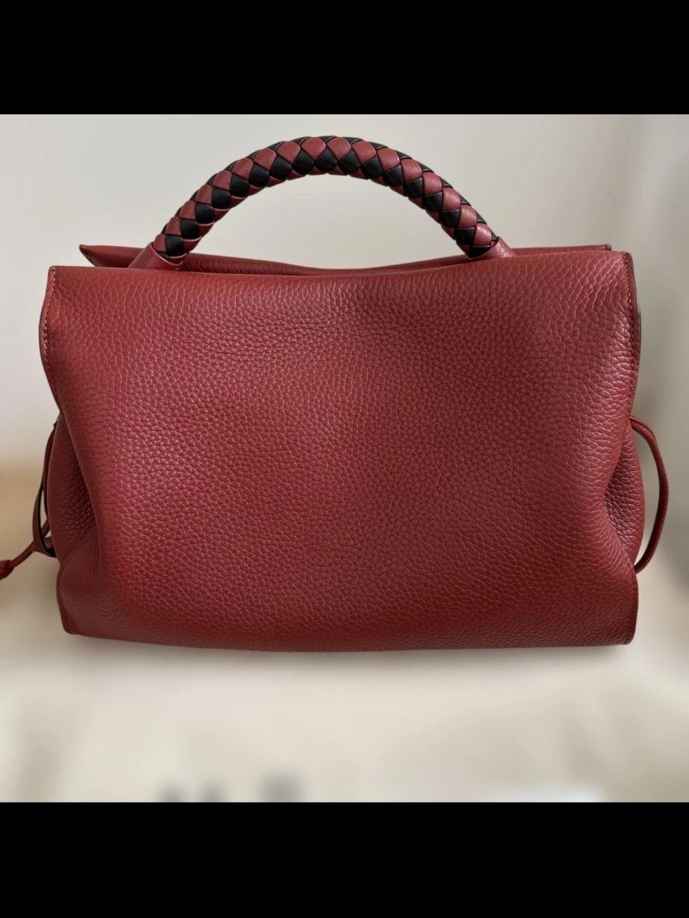 Mulberry Red-Burgundy Pebbled Leather Top-Handle Satchel - Picture 4 of 12